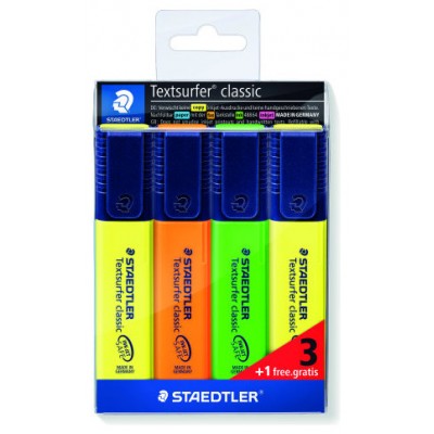 ESTUCHE 3 + 1REGALO MARCADORES FLUORESCENTE CLASSIC 364 TEXTSURFER STAEDTLER 364-S WP4P (Espera 4 dias) en Huesoi